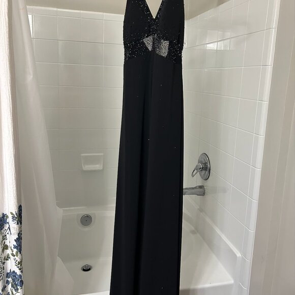 Black Sparkly Sequin Halter Wedding Homecoming Wedding Guest Dress - Picture 7 of 7